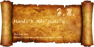 Hanák Mátyás névjegykártya